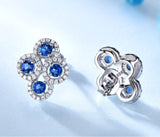 Four Round Circular Blue Sapphire Cubic Zirconia Sterling Silver Earrings