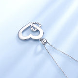 Red and White Double Heart Cubic Zirconia Pendant Necklace, Sterling Silver