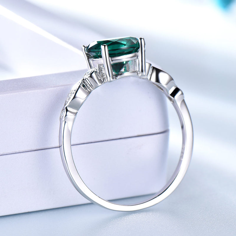 Emerald Green Round 8MM Cubic Zirconia Sterling Silver Ring