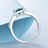 Square Emerald Green Cubic Zirconia Two Row Mounting Sterling Silver Ring