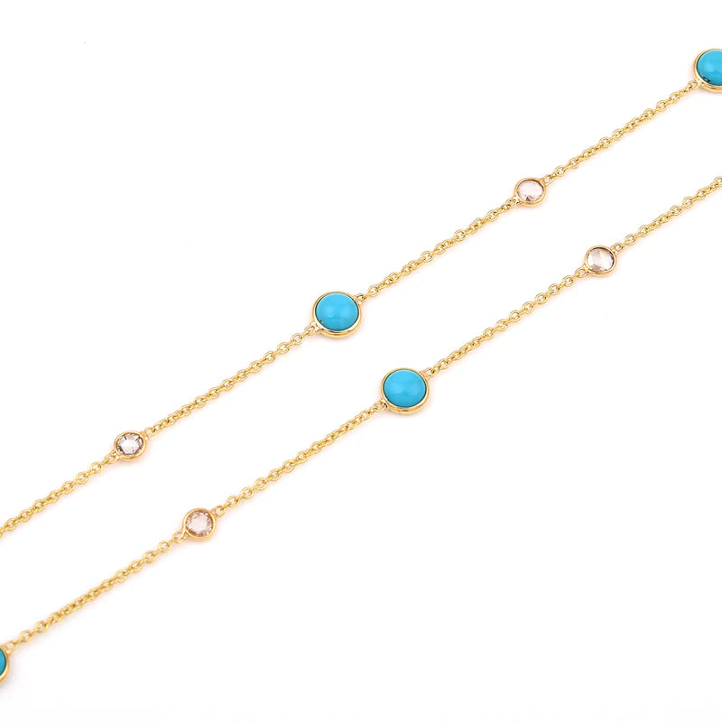 Gemstone Necklace with Diamond Rose Cuts, 18 Karat Gold