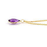 14k Yellow Gold Pear Shape Purple Amethyst Pendant Necklace