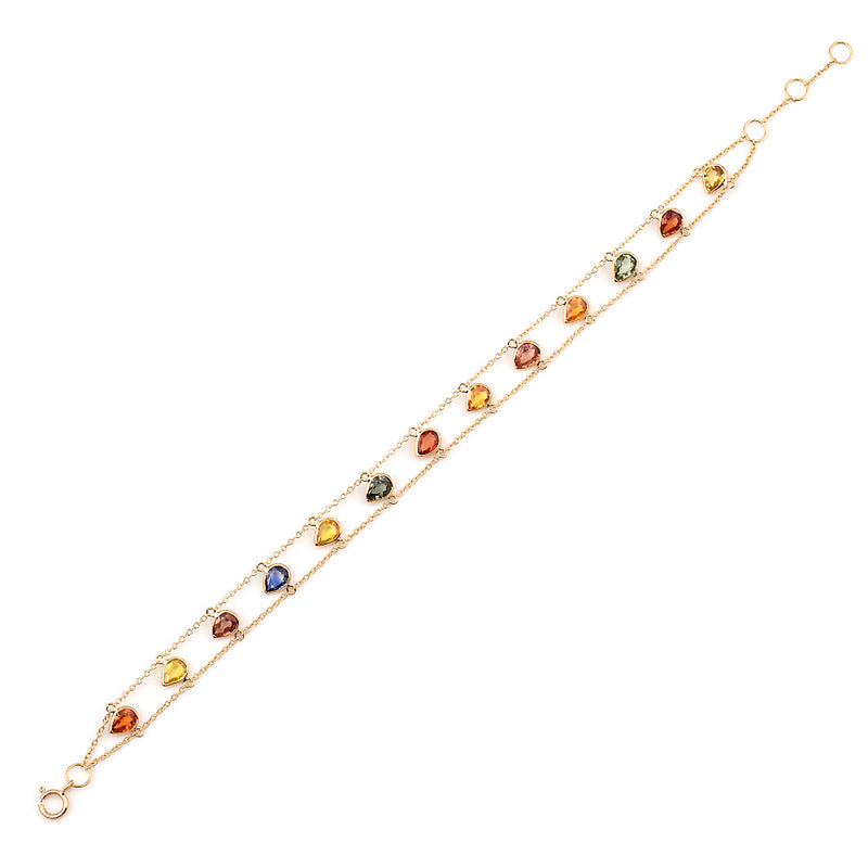 Pear Multi Sapphire, 18k Yellow Gold Bracelet
