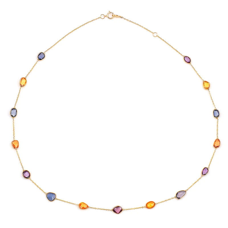 Mixed Cut Blue Sapphire Necklace, 18 Karat Gold