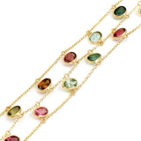 Oval Emerald, Ruby, Sapphire Double Line Adjustable Bracelet, 18k Yellow Gold