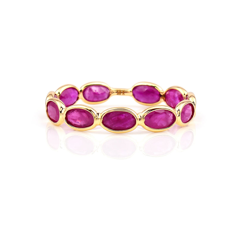 Oval Ruby Horizontal Band, Yellow Gold