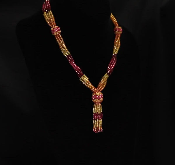 Yellow and Orange Sapphire with Spinel Faceted Beads, Tassel Necklace, 18K Yellow Gold Clasp with Diamonds