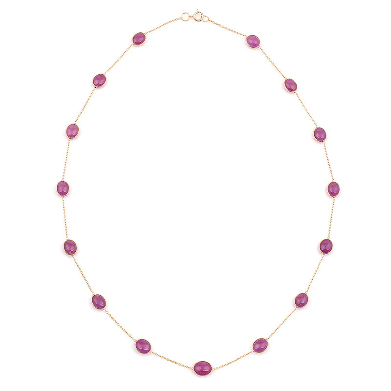 Dark Green and Red Tourmaline Cabochon Necklace, 18K Gold