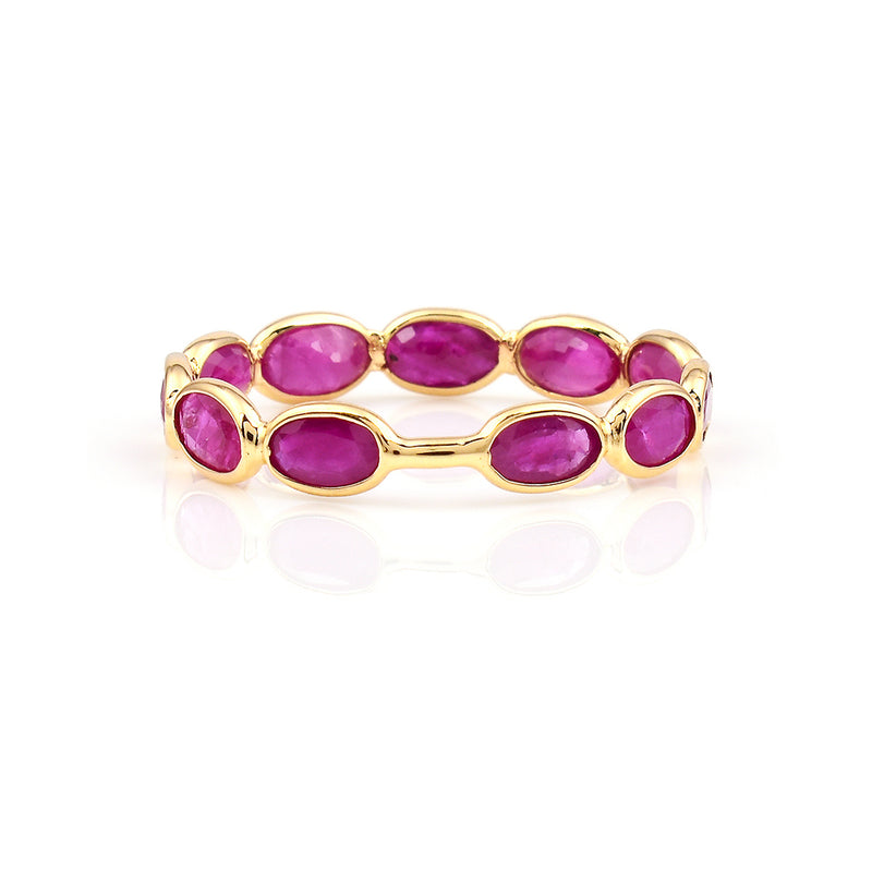 Oval Ruby Horizontal Band, Yellow Gold