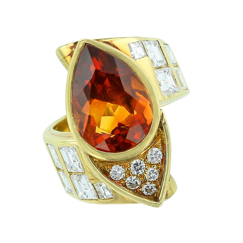 Pear Shaped Citrine 18K Yellow Gold Bypass Style Ring