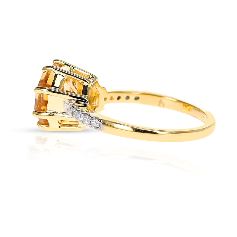 Octagonal Shape Gemstone with Diamonds Ring, 18K Yellow Gold