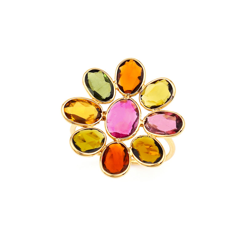 Tourmaline Floral Ring, Yellow Gold