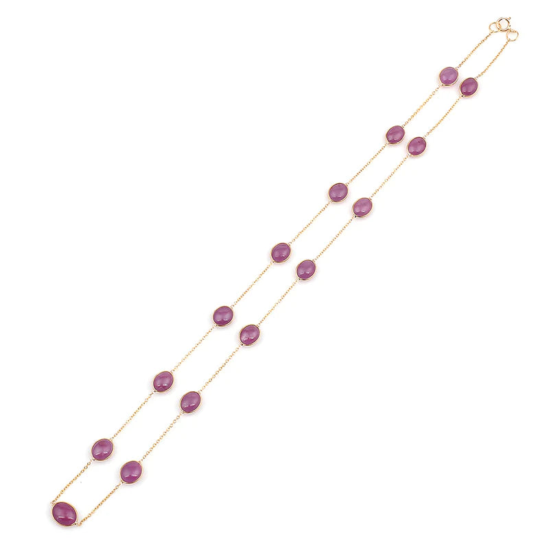 Dark Green and Red Tourmaline Cabochon Necklace, 18K Gold