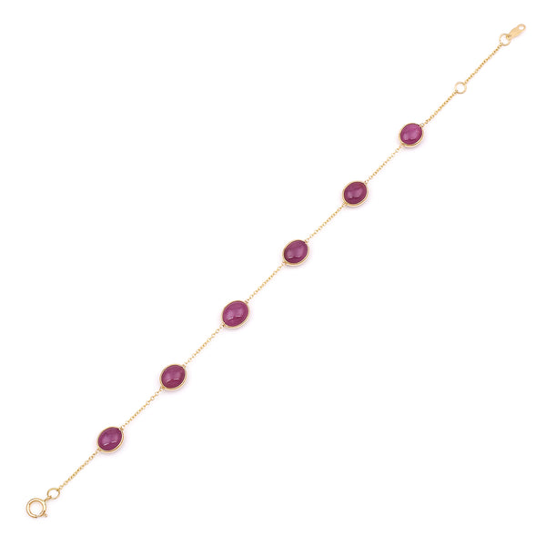Oval Smooth Ruby Bezel-Set Bracelet, 18 Karat Yellow Gold