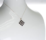 Square Mystery Set Sapphire Pendant Necklace with Diamonds, 18K Yellow Gold