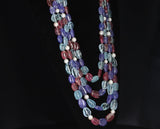 Tumbled Aquamarine, Tourmaline, Tanzanite and Pearl Beads Necklace