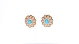 Large Coral and Turquoise Floral Earrings with Diamonds, 18 Karat Yellow Gold