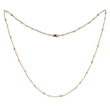 Multi-Colored Sapphire Round Beads Wire Wrap Necklace, Yellow Gold