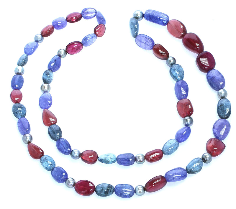 Tourmaline, Tanzanite, & Pearl Beads Necklace
