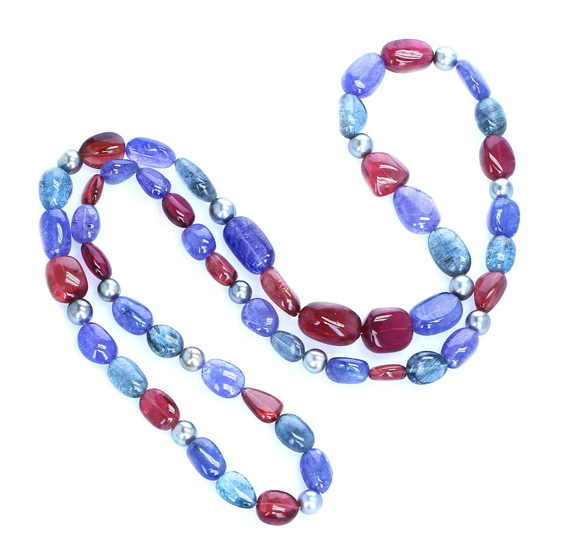 Tourmaline, Tanzanite, & Pearl Beads Necklace