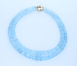 Large Aquamarine Smooth Beads with Pearl Clasp, 14K