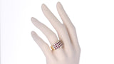 Seven Row-Patterned Ruby and Diamond Ring, 18 Karat Yellow Gold