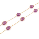Dark Green and Red Tourmaline Cabochon Necklace, 18K Gold