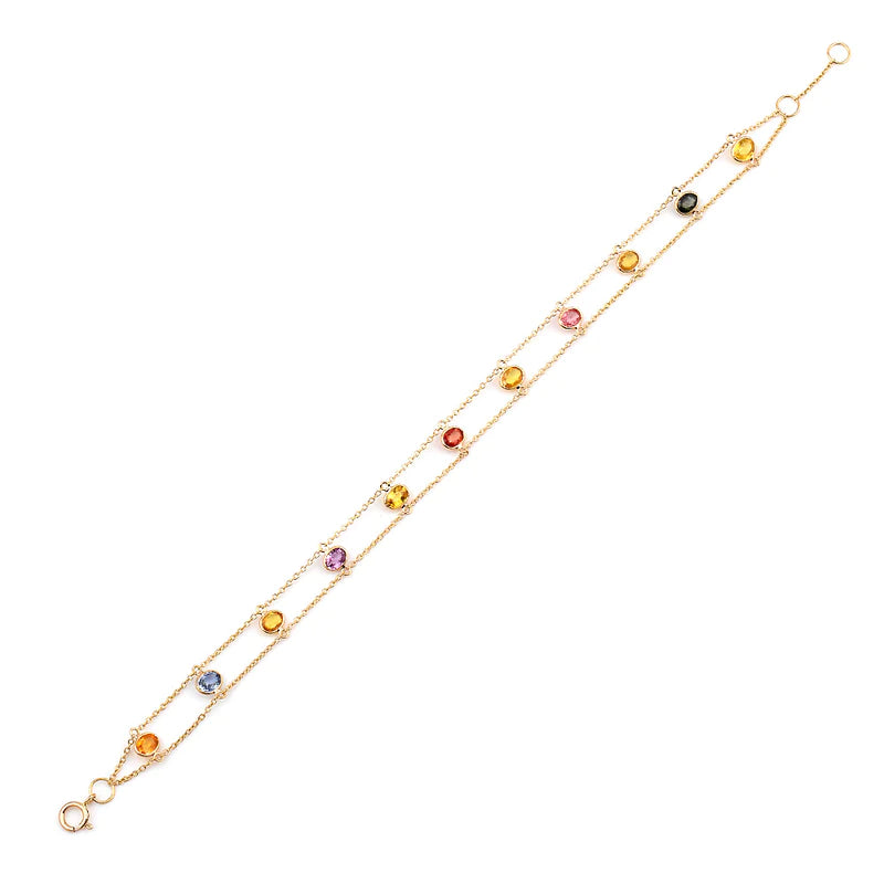 Oval Multi Sapphire Double Line, 18k Yellow Gold Bracelet