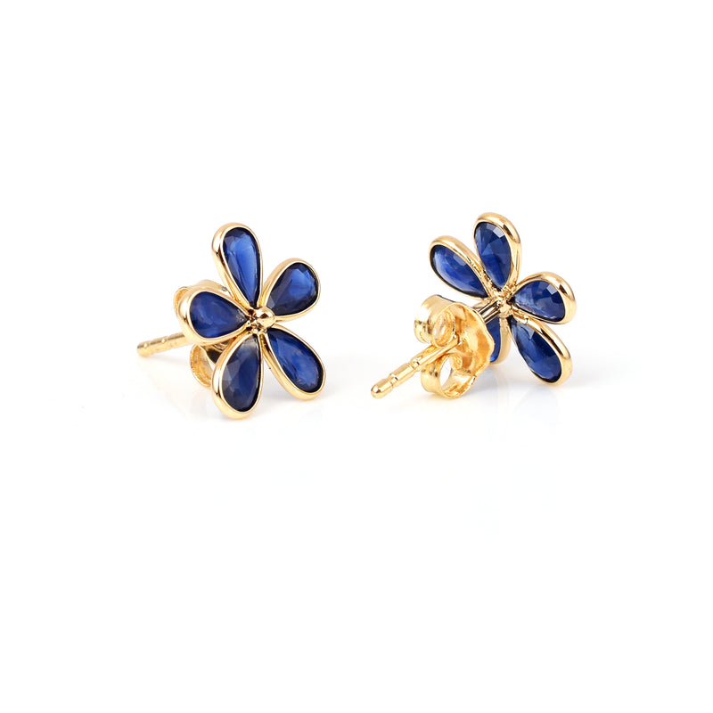 Pear Blue Sapphire Floral Earrings, 18k Yellow Gold
