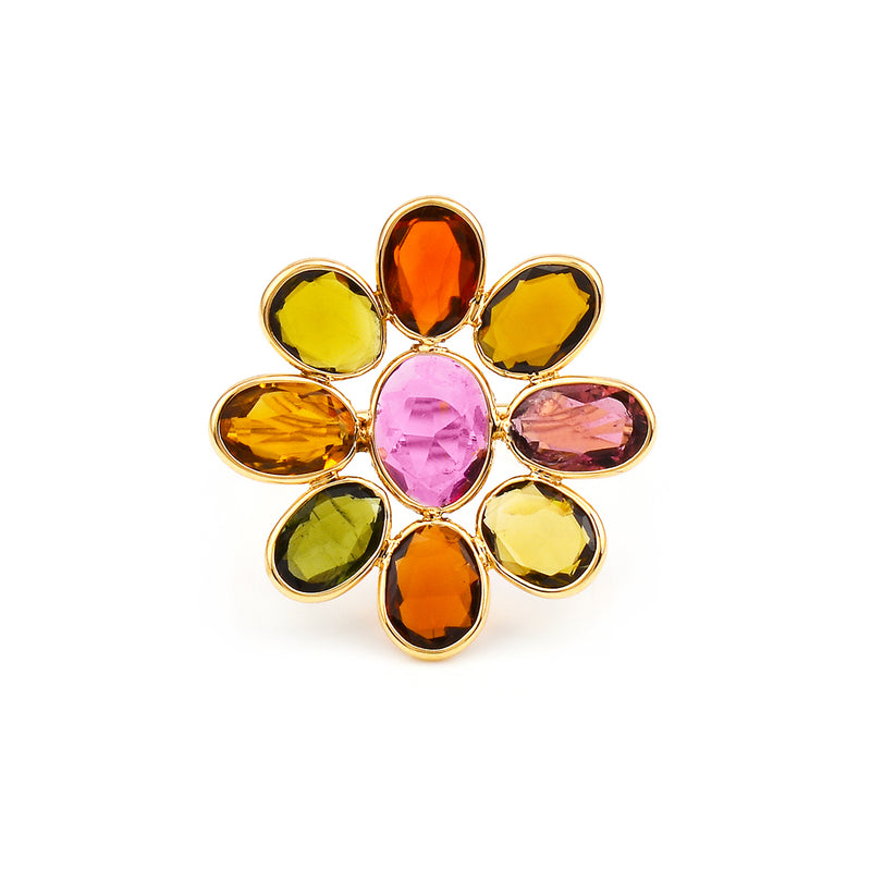 Tourmaline Floral Ring, Yellow Gold