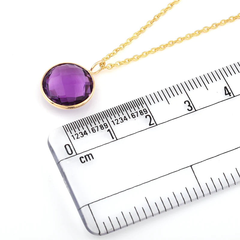 Round Semi-Precious Gemstone Pendant, 18K Yellow Gold