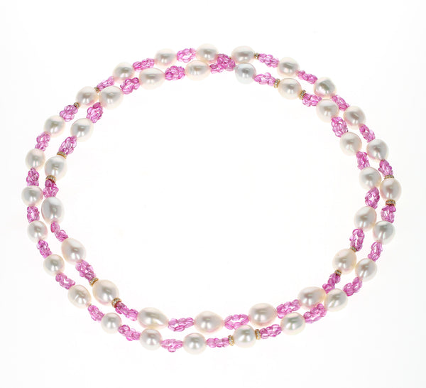 South Sea Pearl, Pink Sapphire, and Diamond & Gold Roundels Beads Necklace
