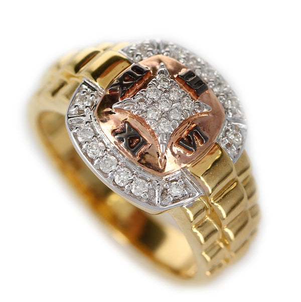 Diamond and Watch Band Style Ring, 14K Yellow and Rose Gold