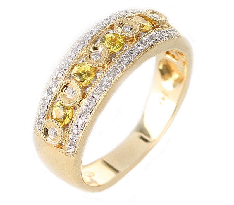 Yellow Sapphire and Diamond Circular-Designed Ring, 14K Gold