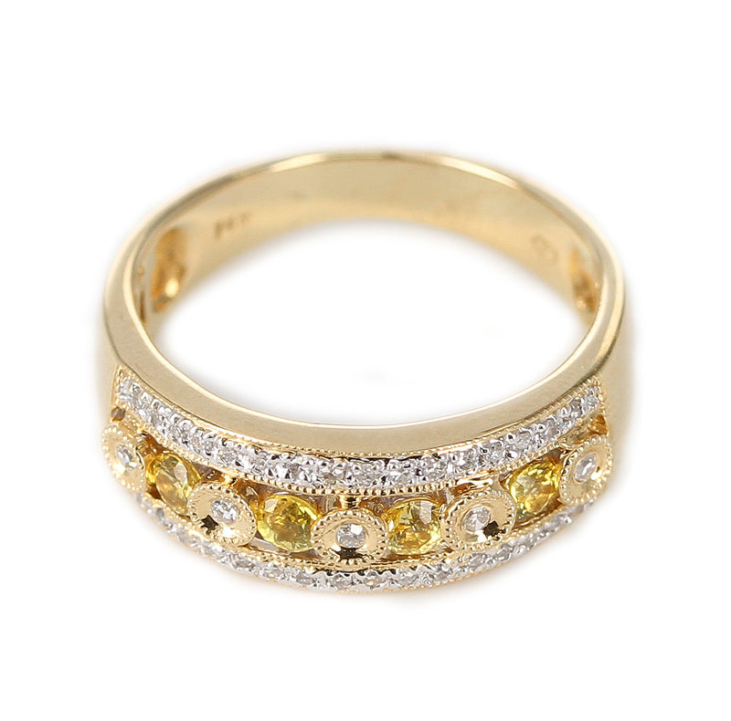 Yellow Sapphire and Diamond Circular-Designed Ring, 14K Gold