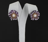 Carved Round Floral Amethyst Earrings with Diamonds
