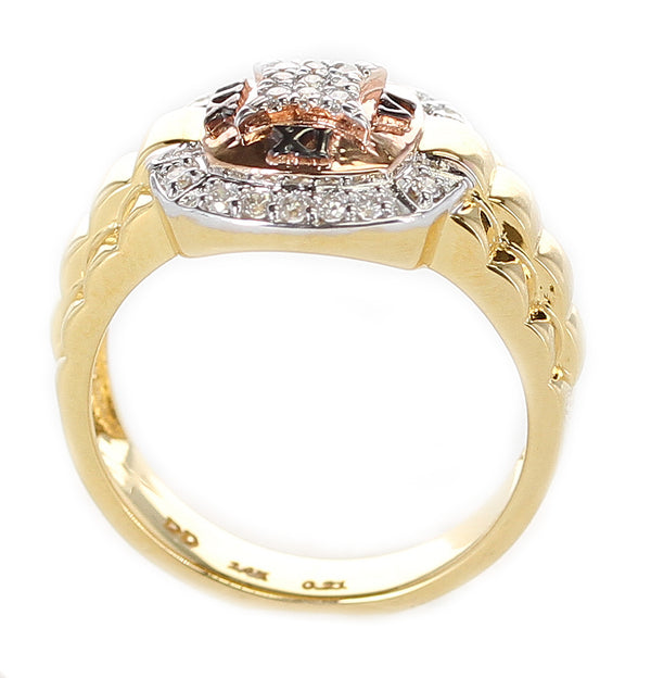 Diamond and Watch Band Style Ring, 14K Yellow and Rose Gold