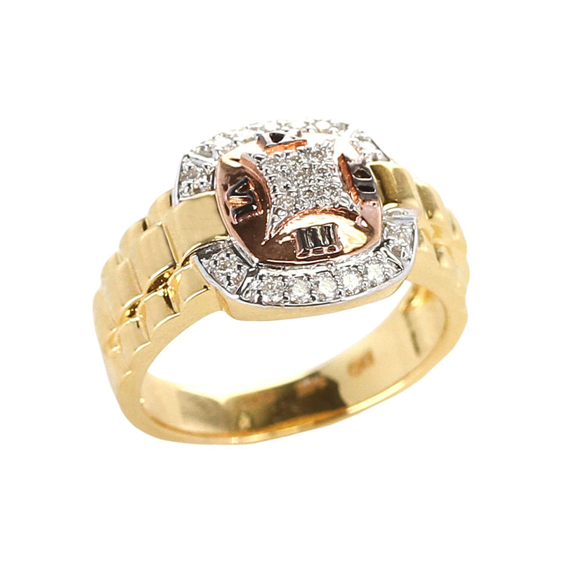 Diamond and Watch Band Style Ring, 14K Yellow and Rose Gold