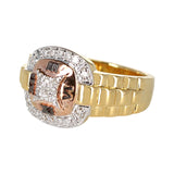 Diamond and Watch Band Style Ring, 14K Yellow and Rose Gold