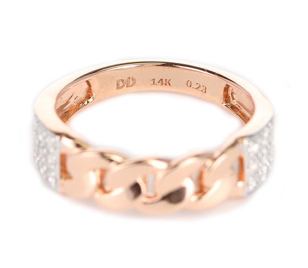 Rose Gold Rope-Style Ring with Diamonds, 14K