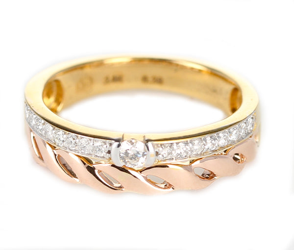 Duo Stack Ring with Fusion Yellow and Rope Rose Gold with Diamonds, 14K