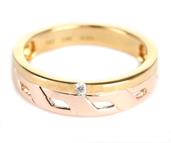 Duo Stack Ring with Fusion Yellow and Rose Gold with a Diamond, 14K