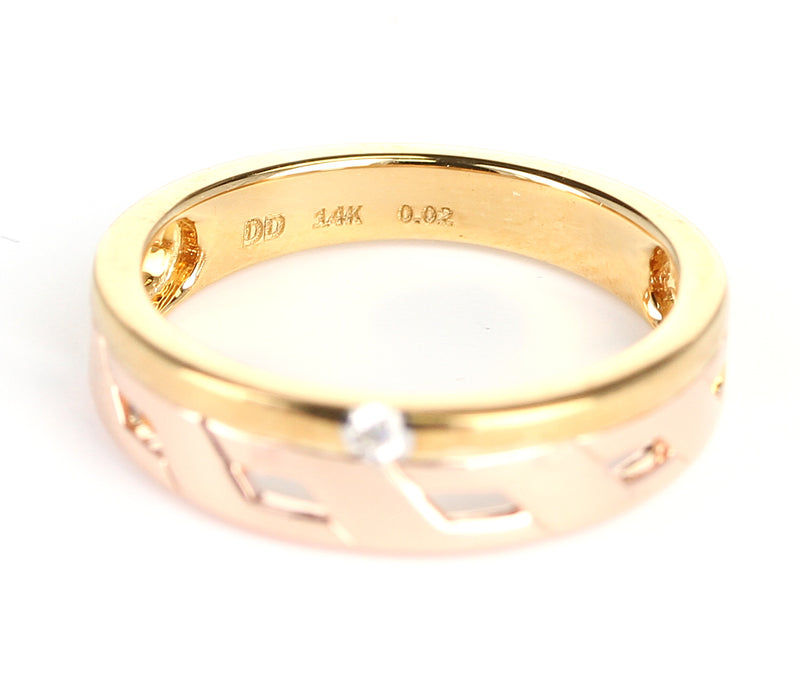 Duo Stack Ring with Fusion Yellow and Rose Gold with a Diamond, 14K