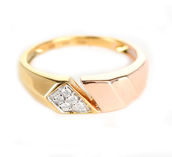 Slanted Open Yellow and Rose Two Tone 14K Gold Diamond Ring
