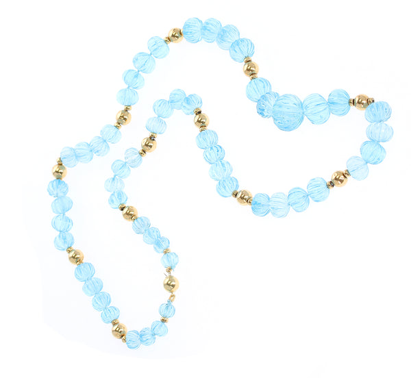 Carved Blue Topaz Necklace with Gold Beads