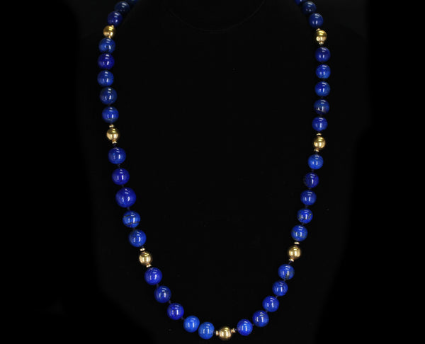 Large Round & Smooth Lapis Lazuli Beads and Gold Beads Necklace