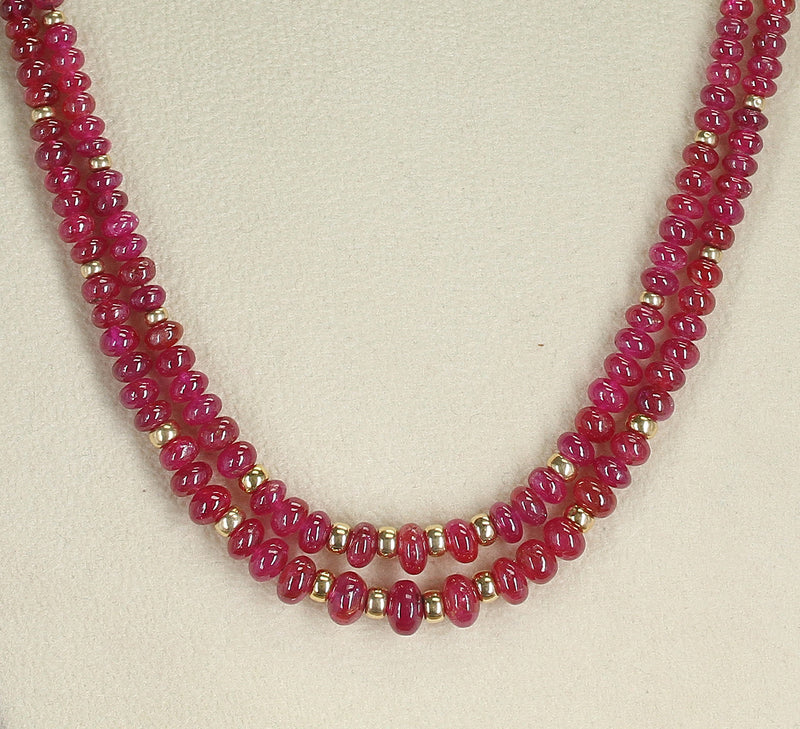 Plain & Smooth Ruby Beads with 14K Gold Beads