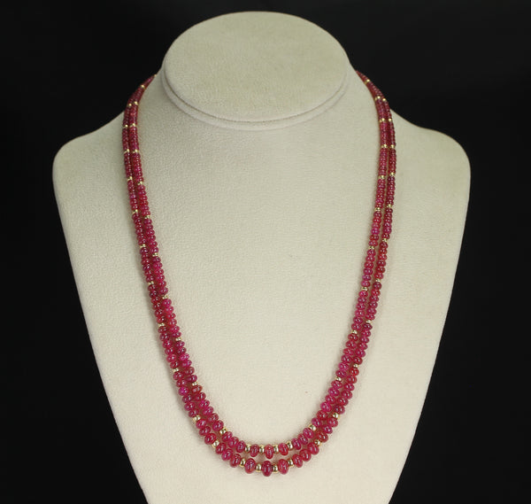 Plain & Smooth Ruby Beads with 14K Gold Beads