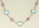 Amethyst and Blue Topaz Faceted Double Cabochon Rose Cut 18K Fine Necklace