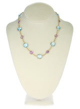 Amethyst and Blue Topaz Faceted Double Cabochon Rose Cut 18K Fine Necklace